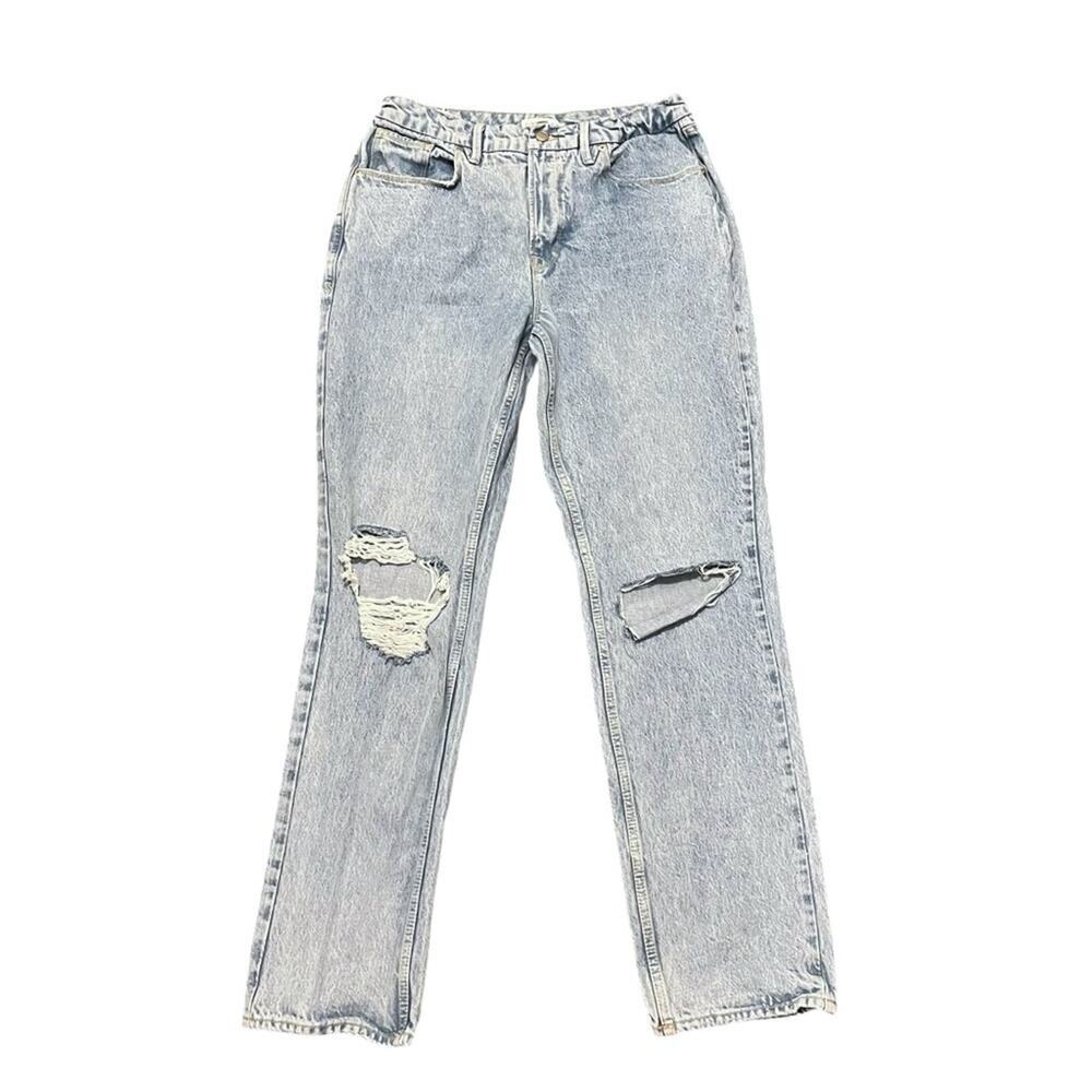 Good American Light Blue High-Rise Distressed Straight Jeans